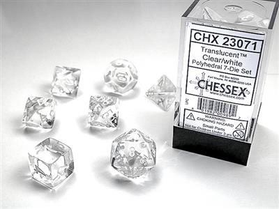 RPG Dice Set (7) - Translucent Clear/White