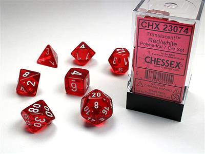 RPG Dice Set (7) - Translucent Red/White (CHX23074)