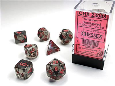 RPG Dice Set (7) - Translucent Smoke/Red