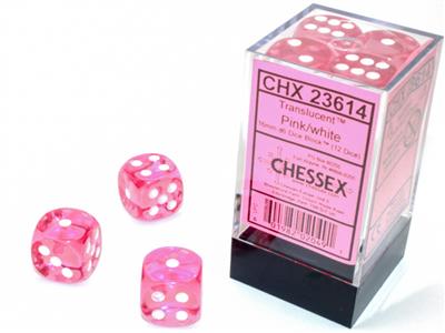 16mm D6 Dice Block (12) - Translucent Pink/White