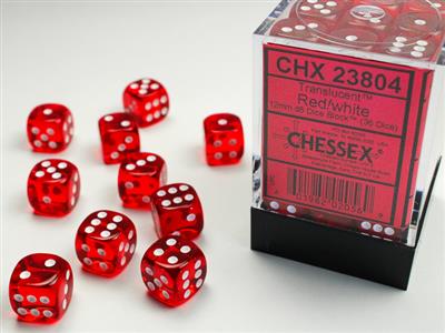 12mm D6 Dice Block (36) - Translucent Red/White (CHX23804)
