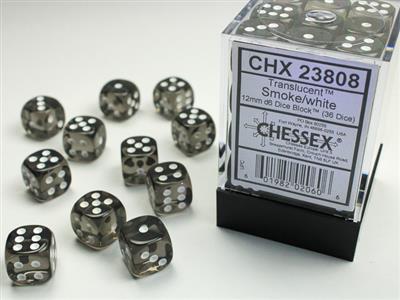 12mm D6 Dice Block (36) - Translucent Smoke/White (CHX23808)