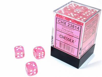 12mm D6 Dice Block (36) - Translucent Pink/White