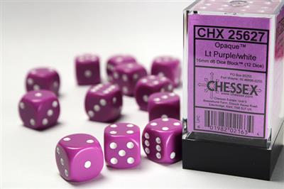 16mm D6 Dice Block (12) - Opaque Purple/White (CHX25627)