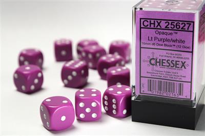 16mm D6 Dice Block (12) - Opaque Purple/White