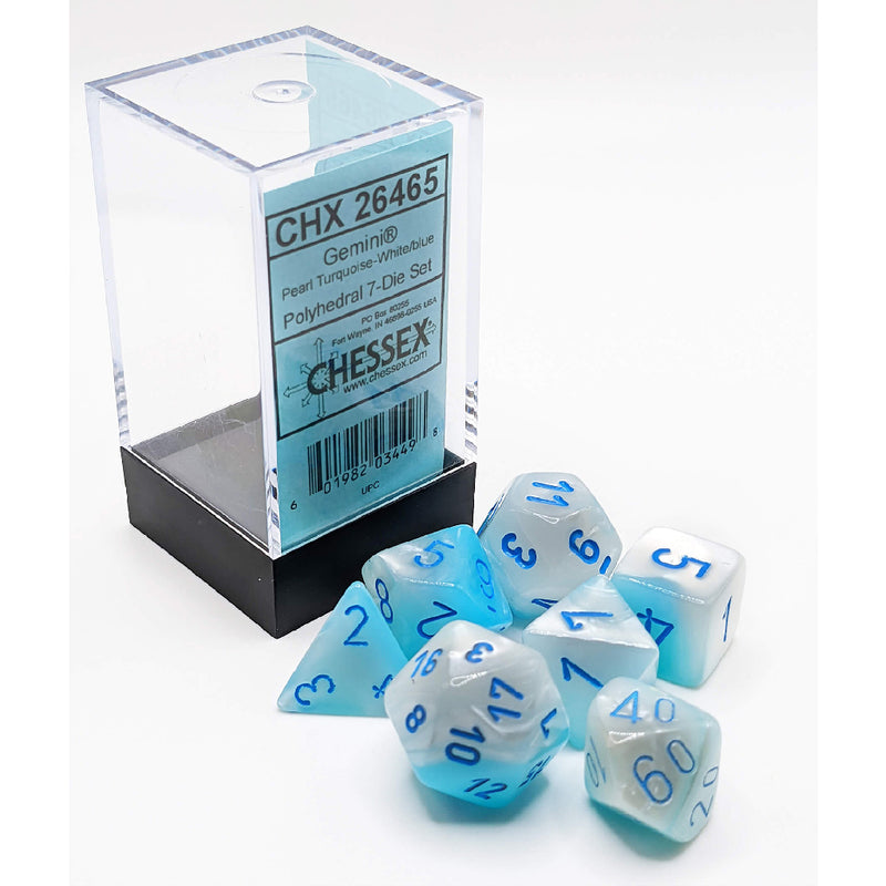 RPG Dice Set (7) - Gemini Luminary Pearl Turquoise-White/Blue (CHX26465)