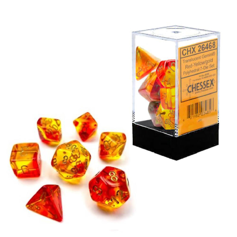 RPG Dice Set (7) - Gemini Translucent Red-Yellow/Gold (CHX26468)