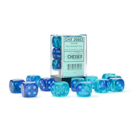 16mm D6 Dice Block (12) - Gemini Luminary Blue/Light Blue