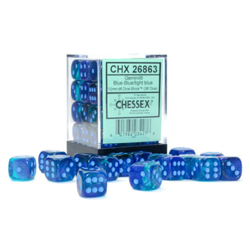 12mm D6 Dice Block (36) - Gemini Luminary Blue/Light Blue (CHX26863)