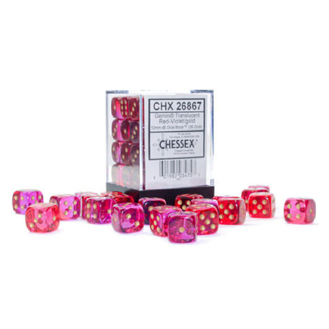 12mm D6 Dice Block (36) - Gemini Luminary Red-Violet/Gold
