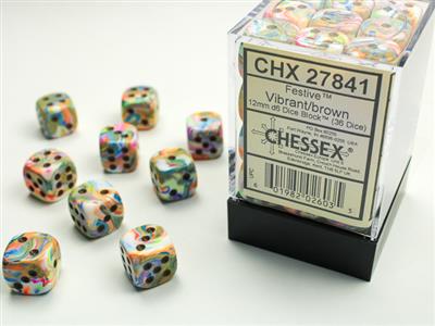 12mm D6 Dice Block (36) - Festive Vibrant/Brown
