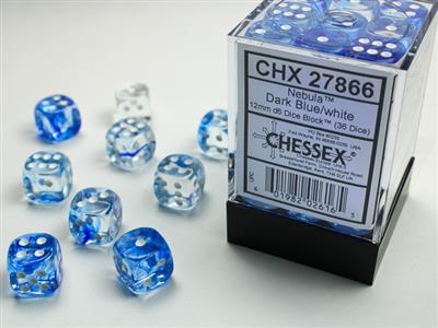 12mm D6 Dice Block (36) - Nebula Dark Blue/White