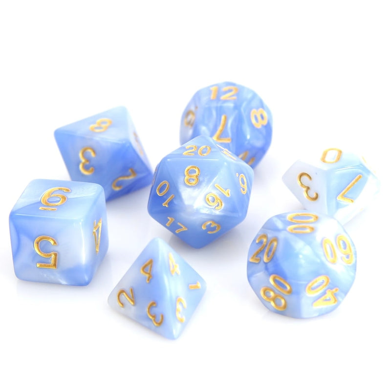 RPG Dice Set (7) - Blue/White Marble