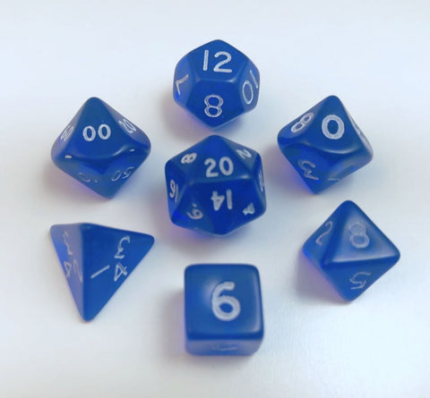 Crystal Dice: 12mm Translucent Blue - 7pc RPG Set