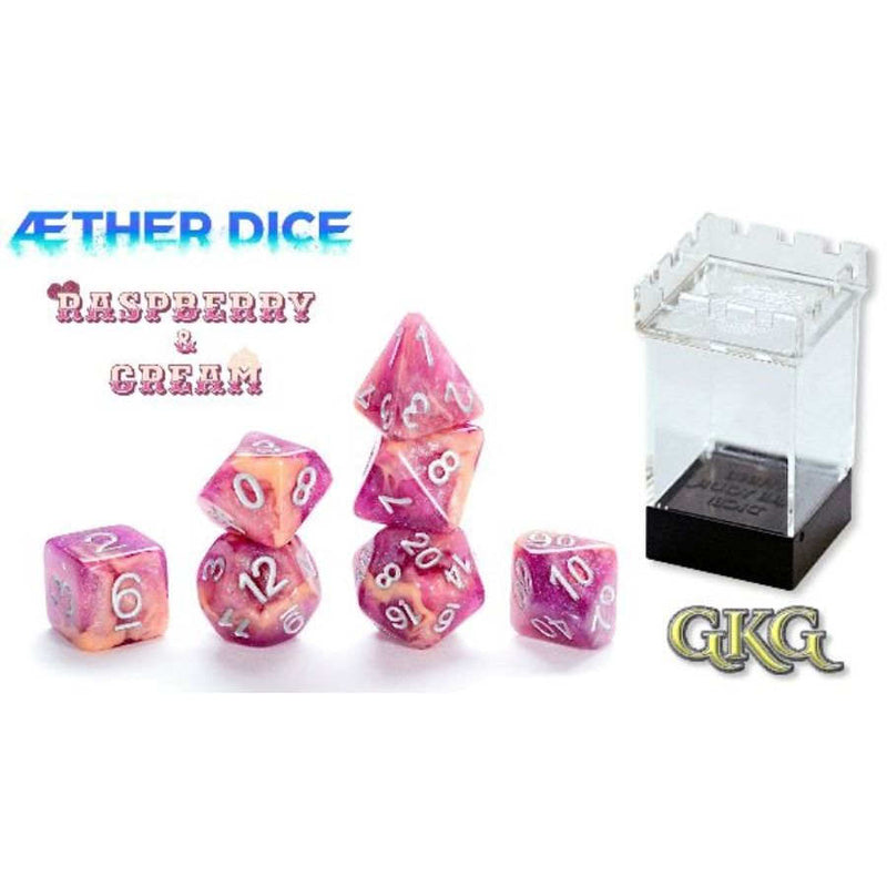 Aether Dice: Raspberry and Cream 7 Dice Polyhedral Set