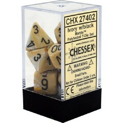 RPG Dice Set (7) - Marble Ivory/Black (CHX27402)