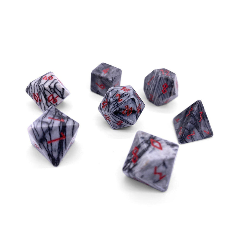 Gemstone Dice 7 Piece Set WS - Black Network Agate