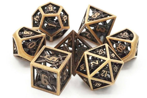 16mm Polyhedral Set (7-Piece): Hollow Dice - Brushed Gold (OSDMTL-94)