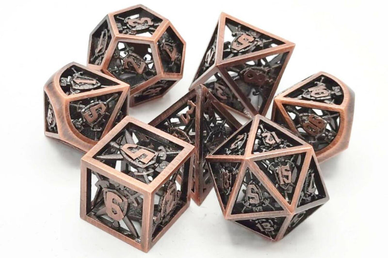 16mm Polyhedral Set (7-Piece): Hollow Dice - Brushed Copper (OSDMTL-93)