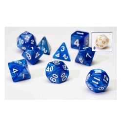 Sirius Dice 7 Dice RPG Set - Pearl and Blue w/ White Acrylic