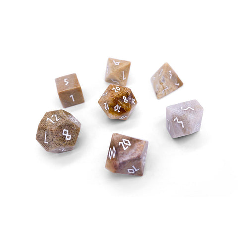 Gemstone Dice 7 Piece Set - Coral Fossil