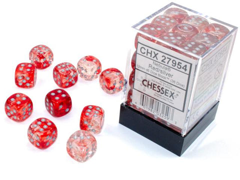 12mm D6 Dice Block (36) - Nebula Red/Silver