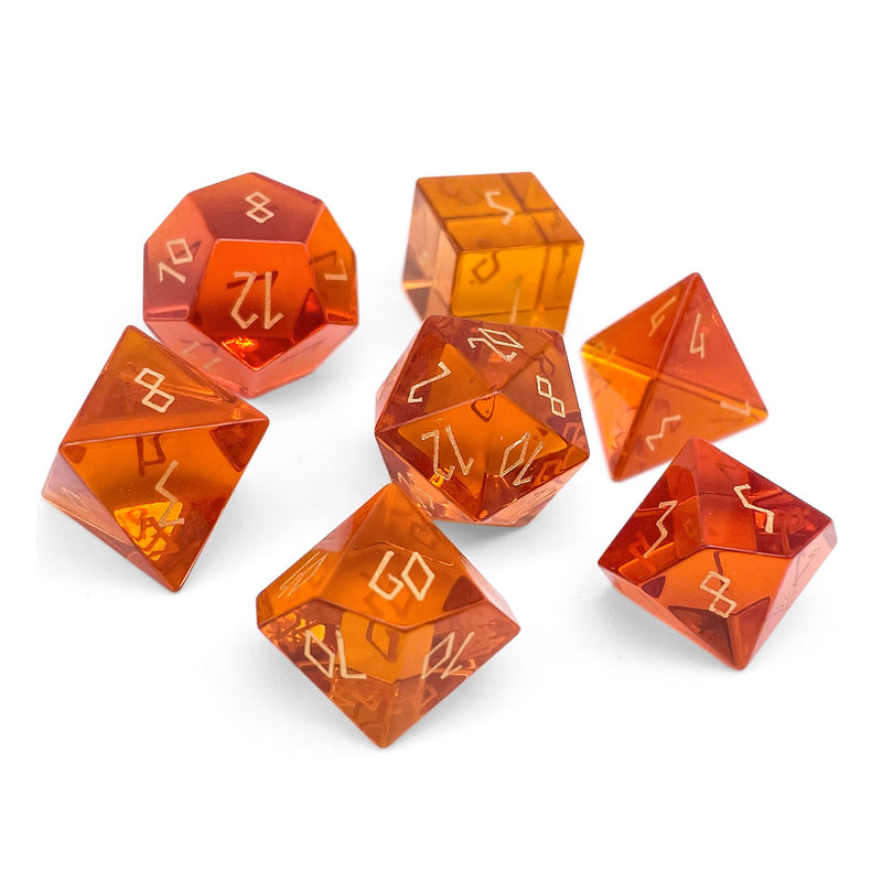 Gemstone Dice 7 Piece Set - Zircon Tangerine