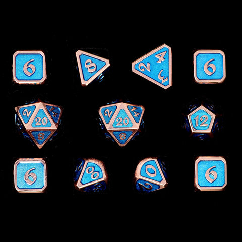 Metal RPG Dice Set (11) - Mythica Copper Aquamarine