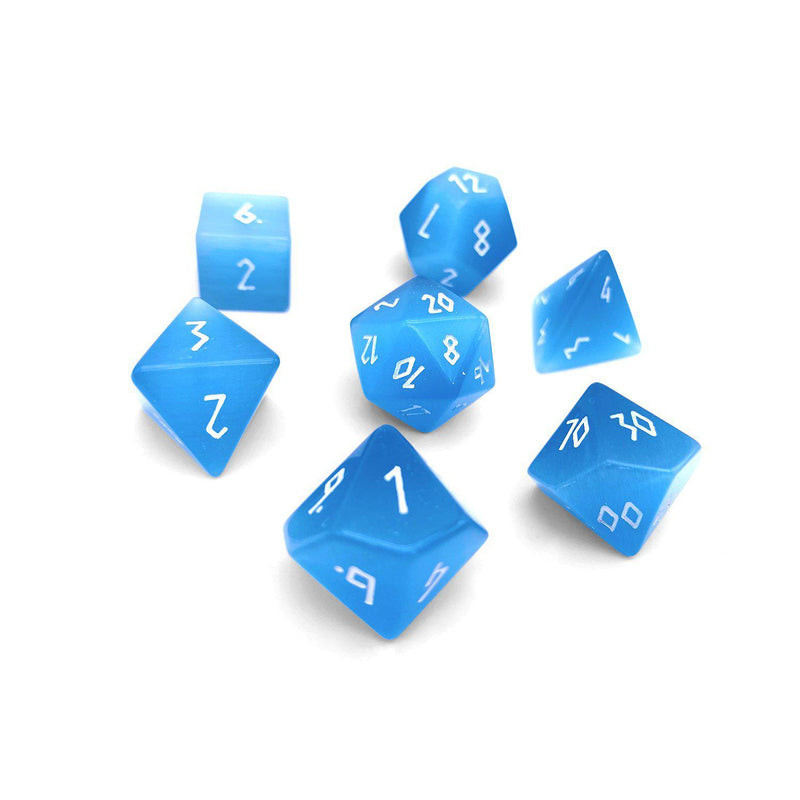Gemstone Dice 7 Piece Set - Aquamarine Cats Eye