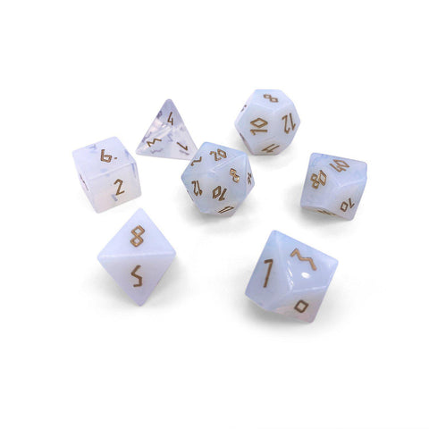 Gemstone Dice 7 Piece Set WS - Opalite Gold Norse Font