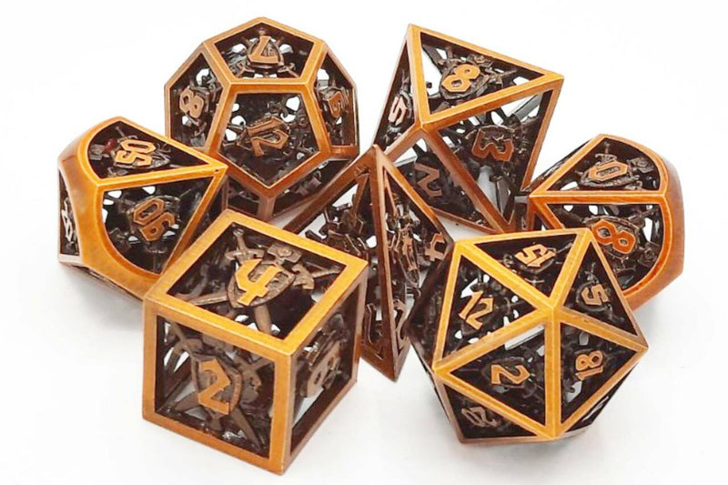 16mm Polyhedral Set (7-Piece): Hollow Dice - Brushed Brass (OSDMTL-84)