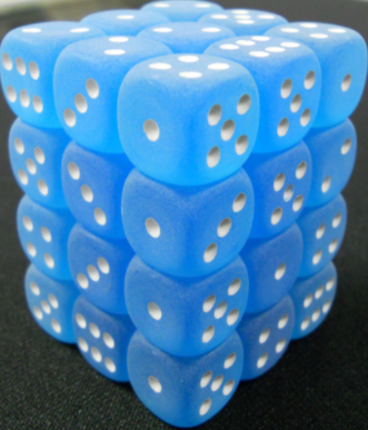 12mm D6 Dice Block (36) - Frosted Caribbean Blue/White