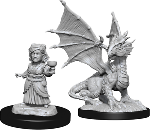 D&D Unpainted Minis: Dragon, Silver Dragon Wyrmling and Halfling Dragon Friend