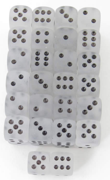 12mm D6 Dice Block (36) - Frosted Clear w/ Black (CHX27801)